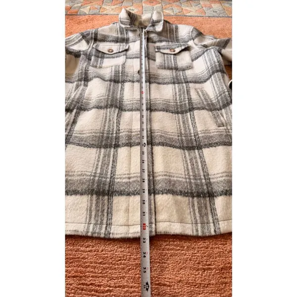 Wonderly Plaid Shacket Jacket XL Gray Cream Wool Blend Lined Button Front - Image 5