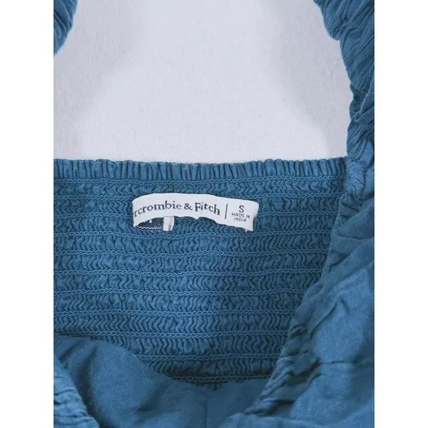 Abercrombie & Fitch Ruched Puff Sleeve Top S Blue Coquette Romantic Prep Cottage - Image 4