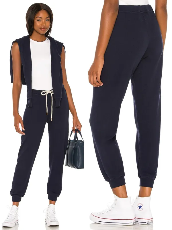THE GREAT. • The Cropped Sweat Pant in True Navy blue terry knit slouchy jogger - Image 12