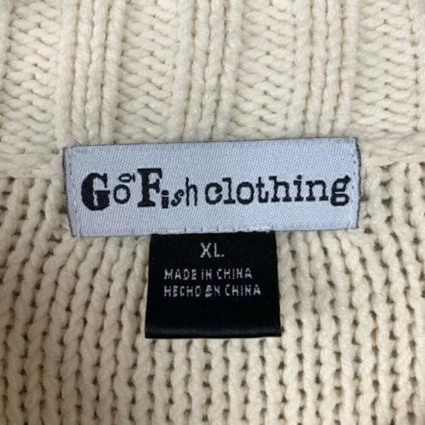 Vintage GoFish Cream Cable Knit Button Up Cardigan Sweater Large Buttons XL - Image 6
