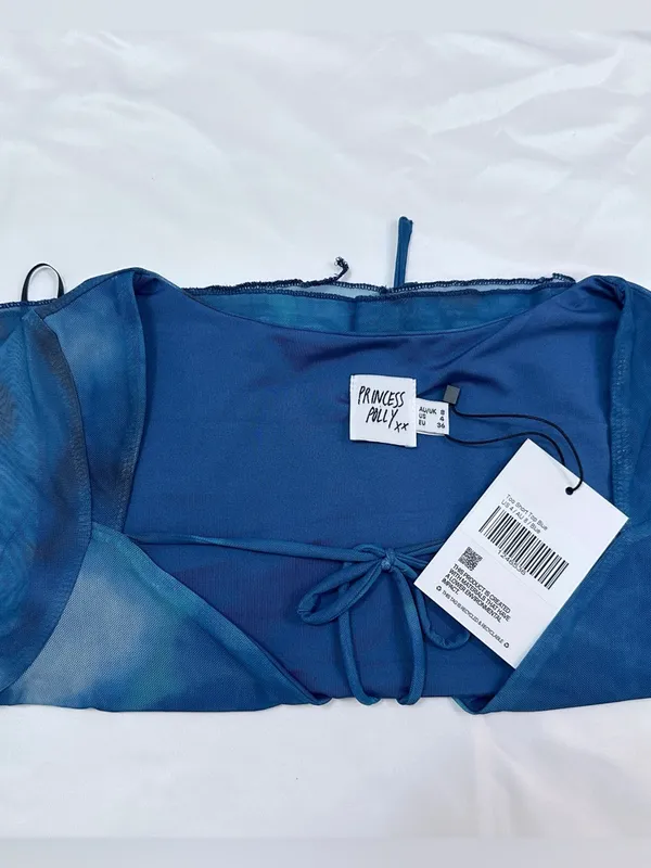 NWT Princess Polly Too Short Sheer Long Sleeve Top - Blue Tie Dye - 4 - Image 6