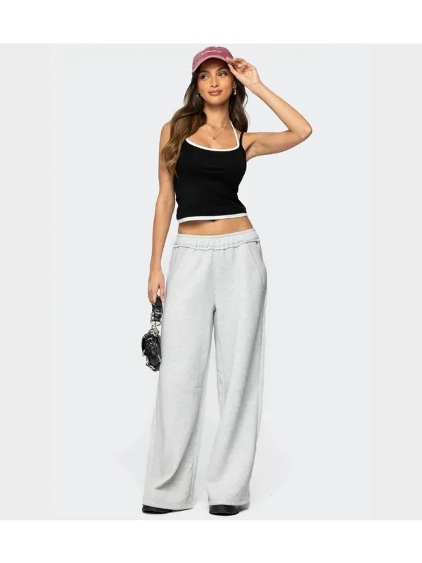 Edikted Kori Oversized Wide-Leg Sweatpants Gray Melange Pocket Fleece NEW Medium - Image 15