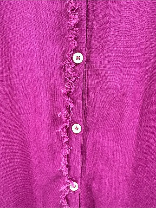 Umgee Fuchsia Button-Down Shirt with Frayed Placket XL oversized linen blend - Image 8