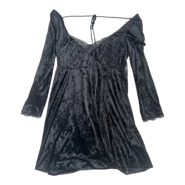 Free People Kat Black Velvet Mini Dress - Image 7