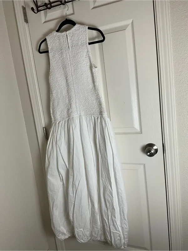 NWT Zara White Textured Poplin Bubble Hem Midi Dress Size M - Image 9