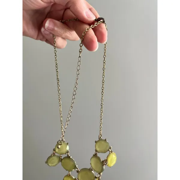 J.Crew Mod Retro Statement Necklace Chartreuse Green Gold Y2K Round Stones‎ Glam - Image 5