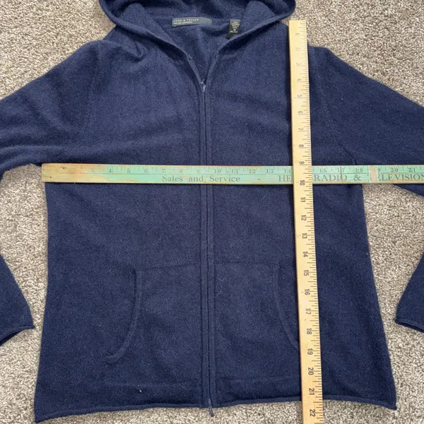 Lord & Taylor Cashmere Hoodie Women Medium Navy Blue Good Zip Up Sweater - Image 3