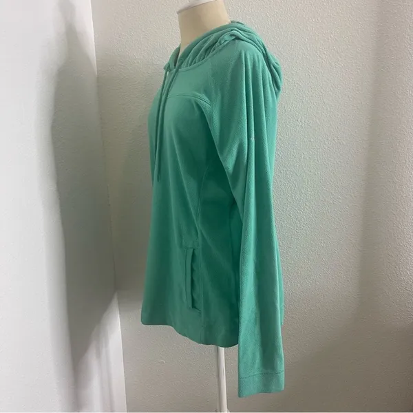 Columbia Size L Lightweight Fleece Jacket Solid Turquoise Long Sleeve Hoodie - Image 5