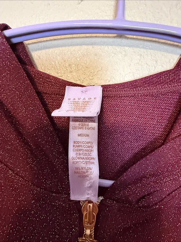 Savage X Fenty Sleep & Shine Hooded Jumpsuit Size Medium Burgundy Glitter‎ - Image 6