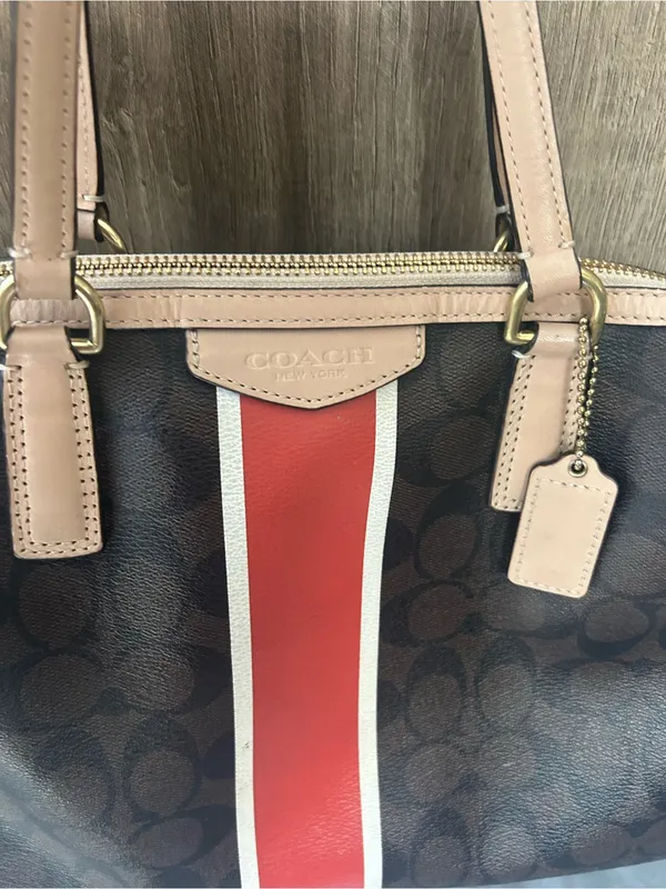 Coach Nancy Satchel Signature Brown Logo Print Purse Bag EUC - Image 4