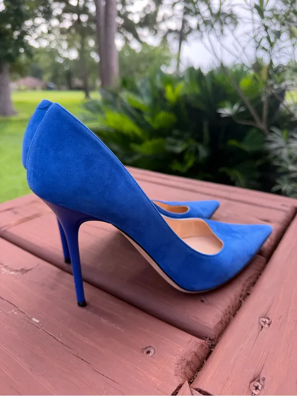Jimmy Choo Anouk Blue Suede Pointed Toe 100mm Pumps Heels EU 39 US 8.5 - Image 3