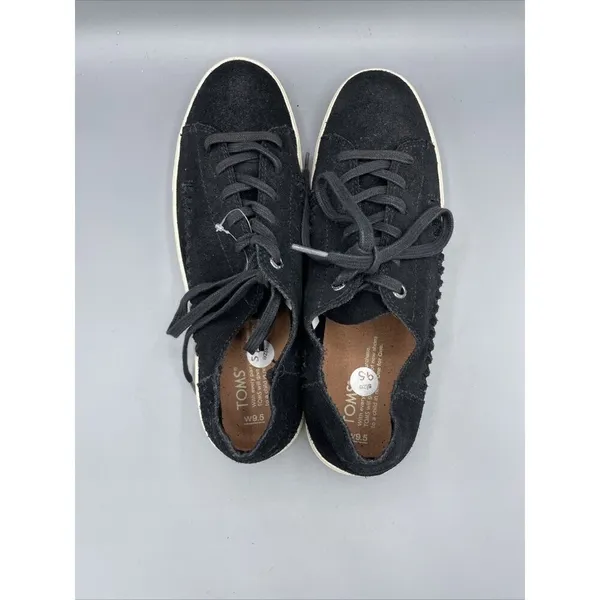 TOMS Black Suede‎ Leather Lace Up Sneakers Women’s Shoes 9.5 Casual Comfort - Image 4