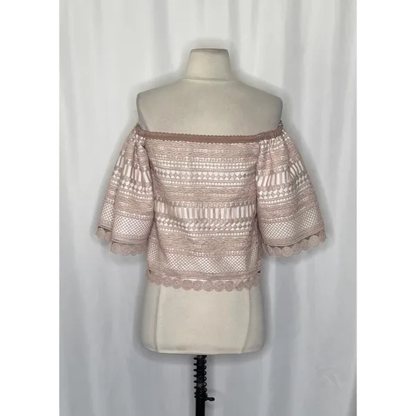 Revolve ALEXIS Finn Lace Off Shoulder Top Blouse Blush Pink Silk Lacey‎ X-Small - Image 8