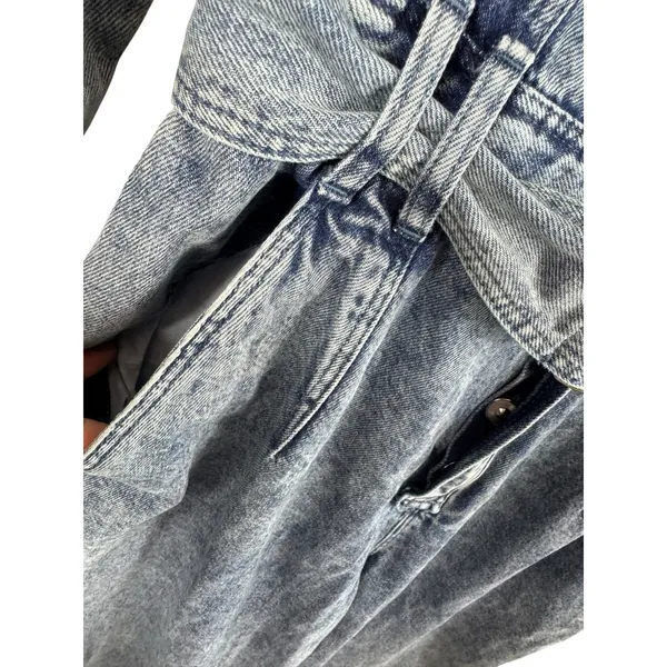 ZARA 100% Cotton‎ Acid Wash Long Sleeve Belted Button Down Denim Jumpsuit Size M - Image 7