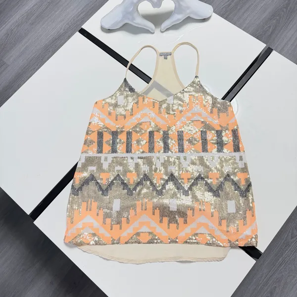 Charlotte Russe XS Sequined Geometric Cami Top Peach Gold Silver Racerback💋 - Image 13
