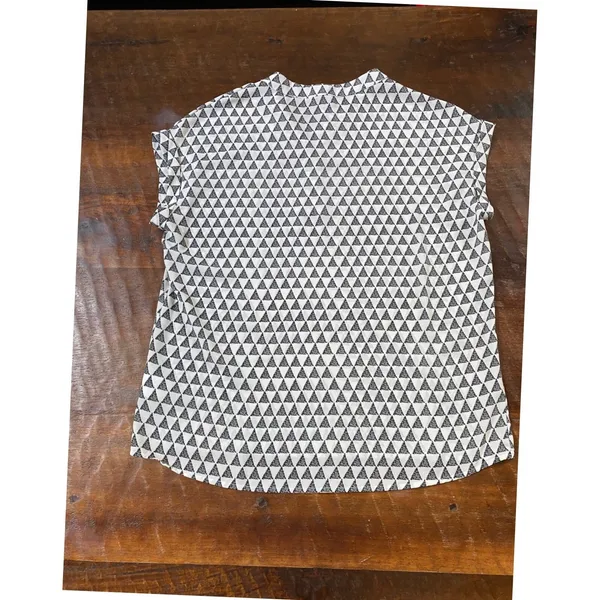 Pleione‎ Short Sleeve Blouse w White/Black Geo Pattern Dolman Sleeves Career - M - Image 8