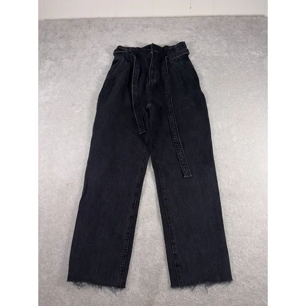 Abercrombie & Fitch A&F Mom Jean Women's 26/2 Black Paperbag High‎ Rise Belt - Image 2