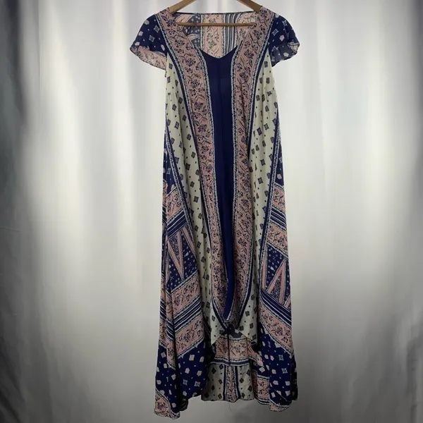 Maeve Patchwork V Neck Open Back Hi‎ Lo Midi Dress Size Extra Small - Image 3