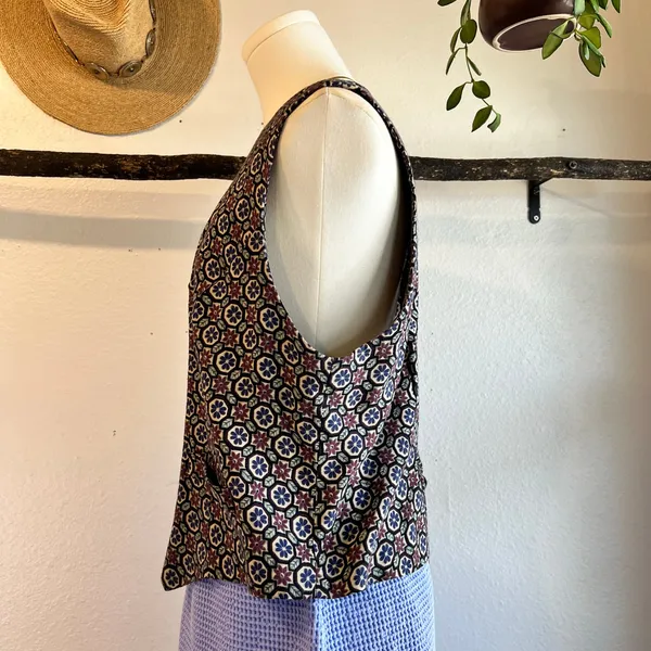 Handmade 90s Floral Folk Print Button Front Vest Top Size Medium to Large - Image 4