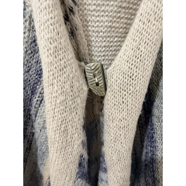 Free People Sz M Cardigan Toggle Closure Will Blend Tan Blue Metallic Waterfall‎ - Image 2