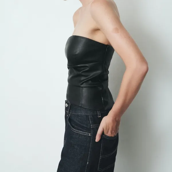 Nwt- Black Strapless Faux Leather Top - Image 3