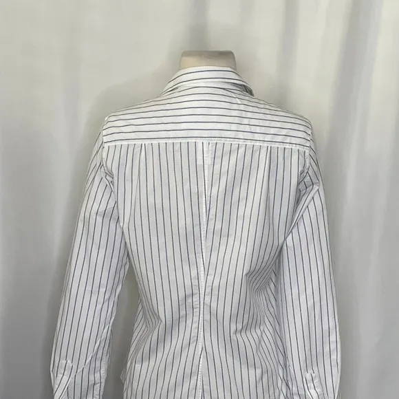 FRANK & EILEEN Crinkle Barry Buttondown Top Blouse‎ White Blue Dotted Small - Image 8