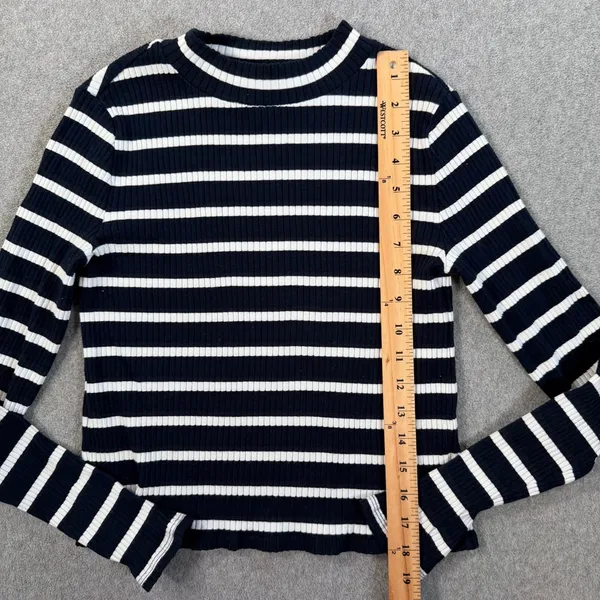 Banana Republic Women's XS Navy Blue White Striped Ribbed Mock Neck Top Stretch - Image 2