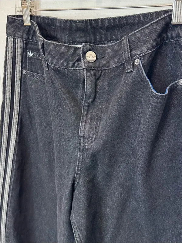 Adidas 32x32 Black Denim Jeans with Gray Side Stripes Wide Leg - Image 2