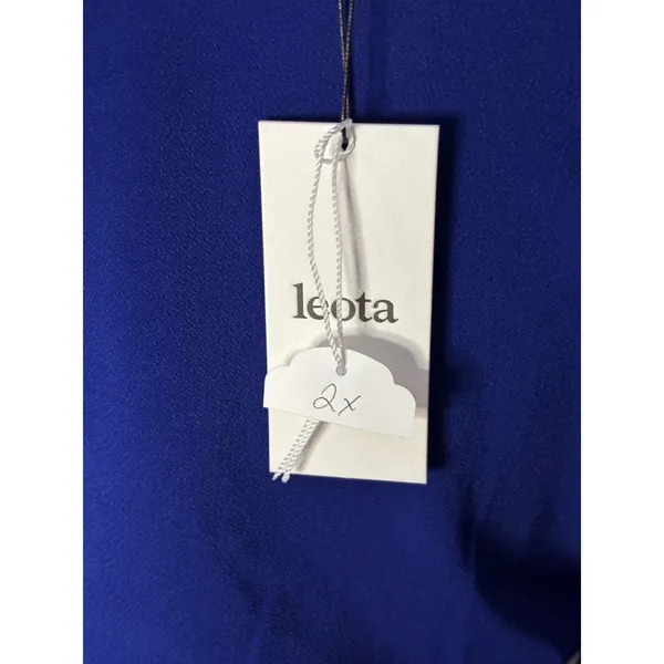 Leota‎ Faux Wrap Dress XXL Blue Zig Zag Navy Crepe V-Neck 3/4 Sleeve NWT 2515 - Image 2