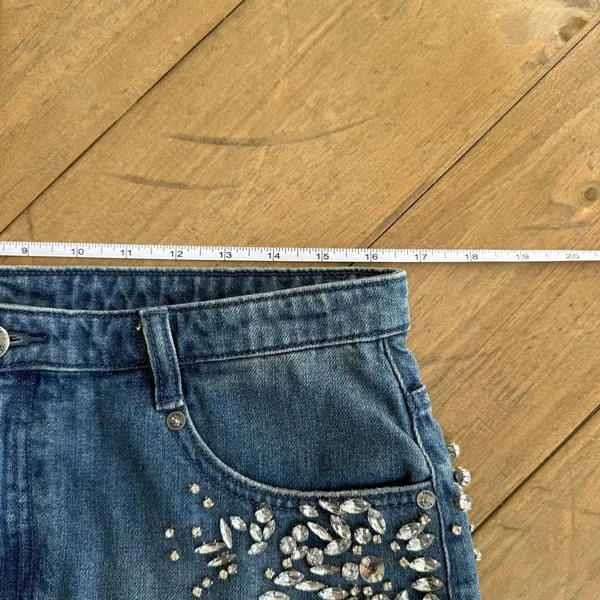 Free People Shine Bright Shine Far Medium Wash Denim Rhinestone Mini Skirt - Image 8