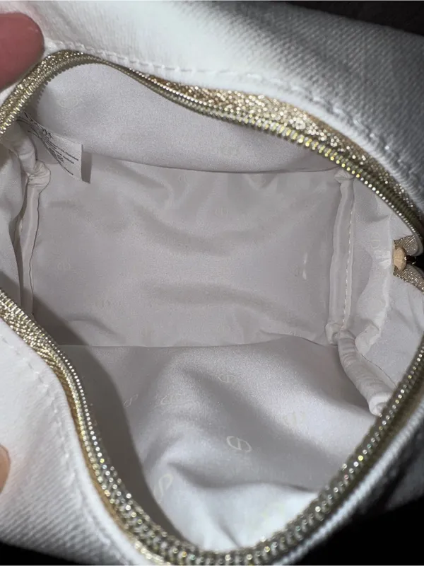 Christian Dior Beauty Makeup Bag Ivory Gold Logo Zip Pouch Cosmetic Case - Image 5