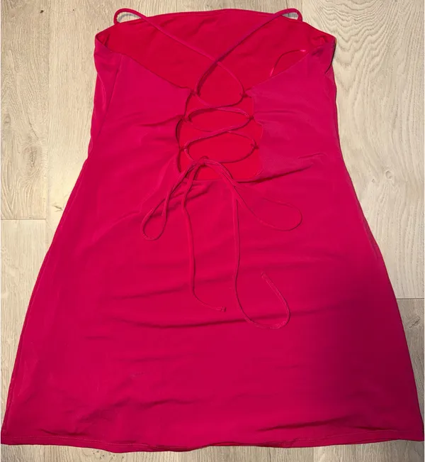 Garage pink mini dress with lace up back - Image 2
