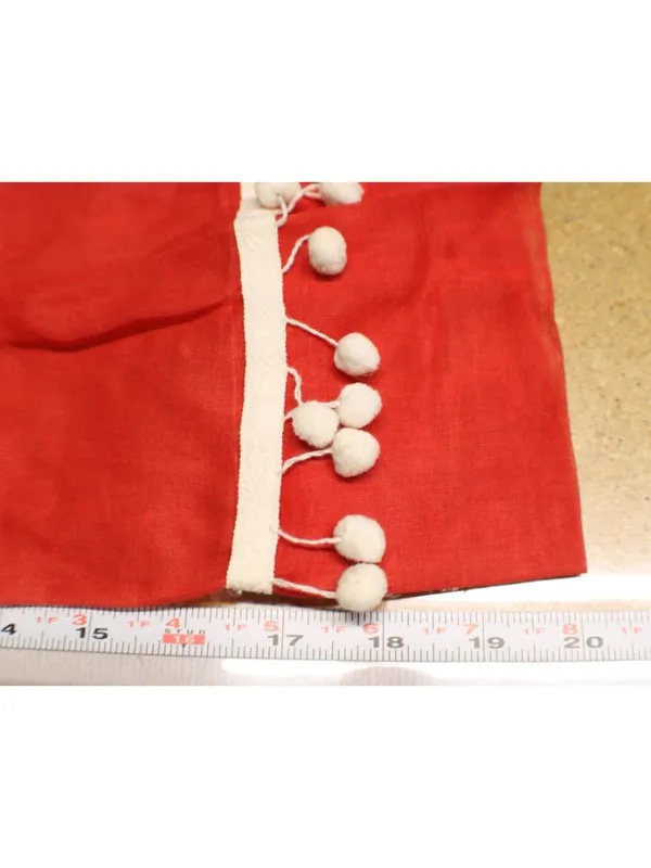 Red Sheer Half Apron White Pom Pom Trim Back Tie Small Small Pocket Vintage - Image 6