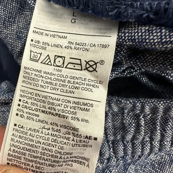 Old Navy Blue Tapered Pants Womens Size Large Linen Blend Elastic Waist - Image 4