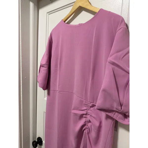 Stylewe Mauve Pink Ruched Side Slit Midi Dress NWT 2XL Elbow Sleeve Puff Pleat - Image 10