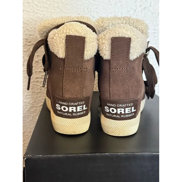 Sorel Brown Wedge Boots with Cream Sherpa Collar - Image 3