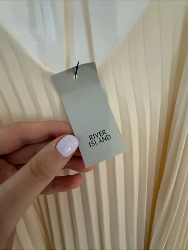 River Island Cream Pleated Spaghetti-Strap Mini Dress - Image 3