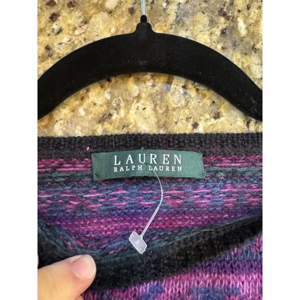 Lauren Ralph Lauren Fair Isle Sweater Mohair Wool Women Size Small Black Purple - Image 4