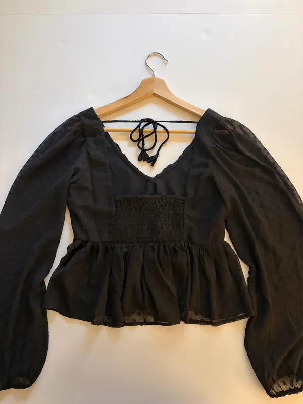 NWT! Anthropologie Black V-Neck Peplum Blouse - Image 3