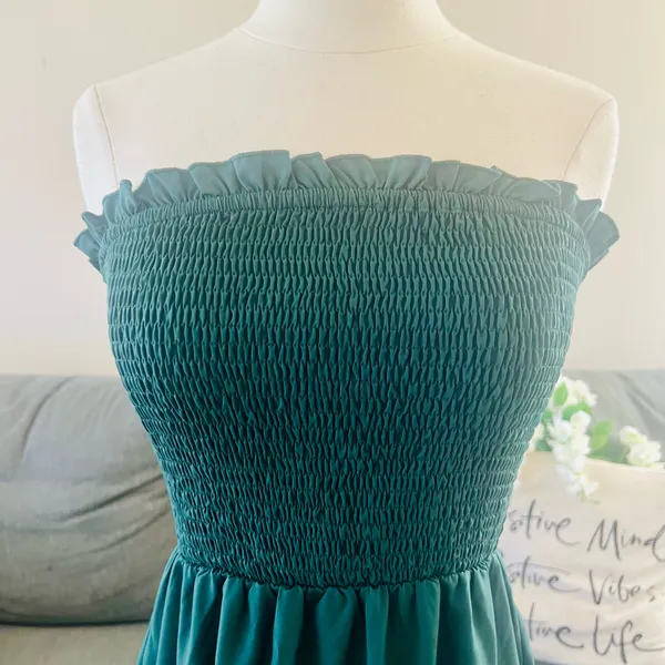 Green Strapless Ruffle Midi Dress - Image 2