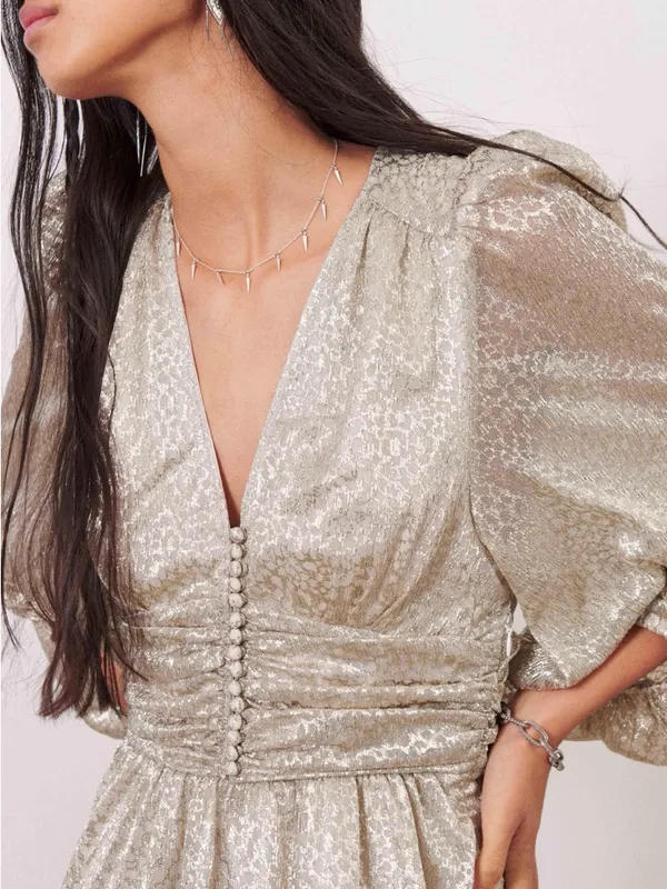 ba&sh Celie Metallic Dress in Gold - Image 15