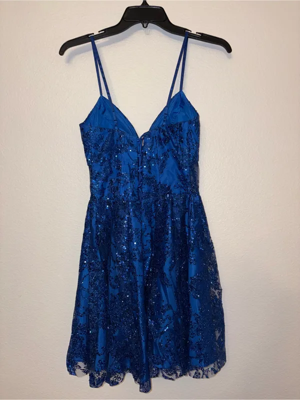 NWT Blondie Nites Womens Size 3 Royal Blue Sequin Corset Lace Up Party Dress - Image 2