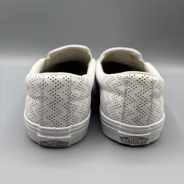Vans Perforated Leather Shoe Women Size 6.5 White Chevron Asher Slip on Sneakers - Image 8