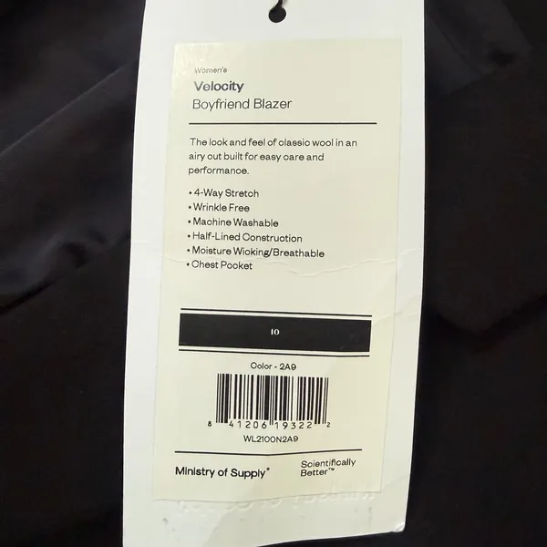 NWT Ministry of Supply Velocity Boyfriend Blazer Black Stretch Size 10 - Image 5