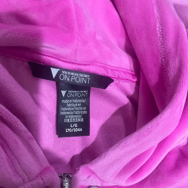 Victoria's Secret On Point Plush Velour Bright Pink Full Zip Logo Hoodie large - Image 5