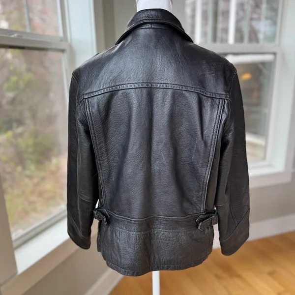 Vintage Rainforest Black Leather Jacket Quilted Lining Buckle Details Medium - Image 4