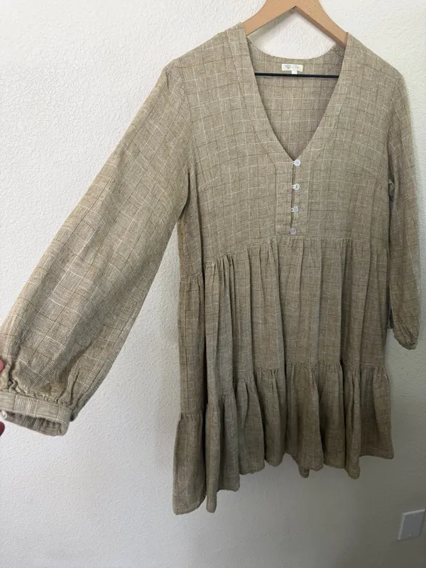 Rylee & Cru Women's Tiered Button Front Mini Dress Peasant Prairie Gingham‎ S - Image 2