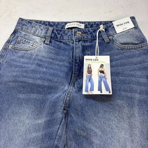 Witty Fox Jeans Women 5/27 Blue Cotton Denim Wide-Leg Travel Faded Stretch - Image 11