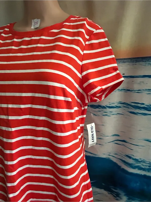 Old Navy Women’s Striped Orange & White Casual Tee Dress LG NWT - Image 3