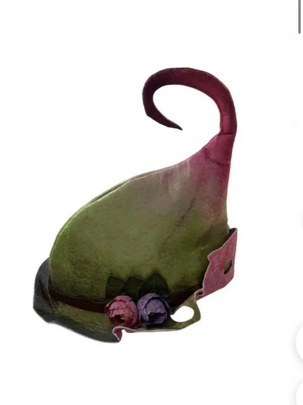 Felt Forest Fairy 🧚 Hat in Green and Pink with Floral Accents Witch costume - Image 4